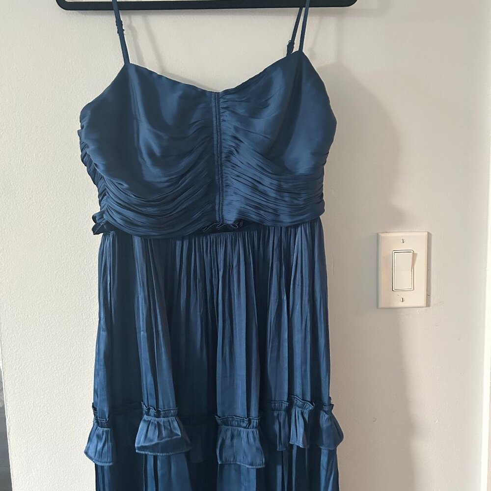 Blue AQUA Formal Midi Dress Ruffle